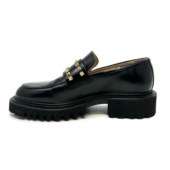 Allsaints Lola Studded Apron Toe Loafers Women's Size 6 Black Leather Gold Stud - Picture 5 of 14